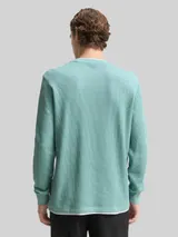 TOM TAILOR DENIM Herren Langarmshirt im 2-in-1-Look, grün, Uni – Bild 5