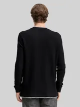 TOM TAILOR DENIM Herren Langarmshirt im 2-in-1-Look, schwarz, Uni – Bild 5