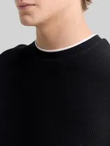 TOM TAILOR DENIM Herren Langarmshirt im 2-in-1-Look, schwarz, Uni – Bild 6