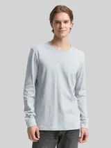 TOM TAILOR DENIM Herren Langarmshirt in Melange-Optik, blau, Uni – Bild 4