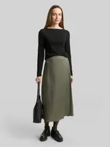 TOM TAILOR Damen High Waist Satin Midi-Rock, grün, Uni – Bild 4