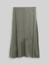TOM TAILOR Damen High Waist Satin Midi-Rock, grün, Uni – Bild 3