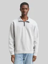TOM TAILOR DENIM Herren Troyer Sweatshirt mit Logo-Badge, grau, Uni – Bild 4