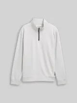 TOM TAILOR DENIM Herren Troyer Sweatshirt mit Logo-Badge, grau, Uni – Bild 3