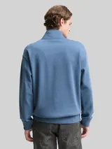TOM TAILOR DENIM Herren Troyer Sweatshirt mit Logo-Badge, blau, Uni – Bild 5