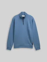 TOM TAILOR DENIM Herren Troyer Sweatshirt mit Logo-Badge, blau, Uni – Bild 3