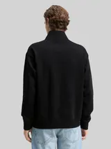 TOM TAILOR DENIM Herren Troyer Sweatshirt mit Logo-Badge, schwarz, Uni – Bild 5