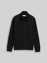 TOM TAILOR DENIM Herren Troyer Sweatshirt mit Logo-Badge, schwarz, Uni – Bild 3