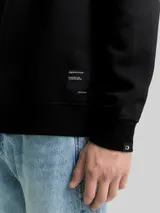 TOM TAILOR DENIM Herren Troyer Sweatshirt mit Logo-Badge, schwarz, Uni – Bild 6