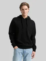 TOM TAILOR DENIM Herren Hoodie Sweatshirt mit Logo-Badge, schwarz, Uni – Bild 4