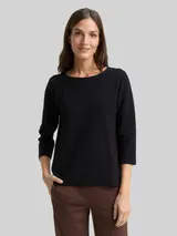 TOM TAILOR Damen Langarmshirt mit Ottoman-Struktur, schwarz, Uni – Bild 4