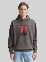 TOM TAILOR DENIM Herren Oversize Hoodie Sweatshirt mit Print, grau, Uni – Bild 4