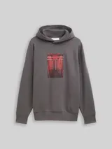 TOM TAILOR DENIM Herren Oversize Hoodie Sweatshirt mit Print, grau, Uni – Bild 3