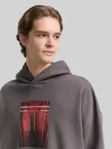 TOM TAILOR DENIM Herren Oversize Hoodie Sweatshirt mit Print, grau, Uni – Bild 6