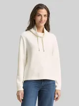 TOM TAILOR Damen Scuba Sweatshirt mit Stehkragen, weiß, Uni – Bild 4