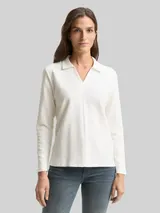 TOM TAILOR Damen Langarmshirt mit Polokragen, weiß, Uni – Bild 4
