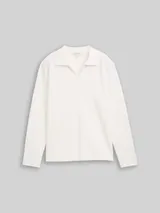TOM TAILOR Damen Langarmshirt mit Polokragen, weiß, Uni – Bild 3