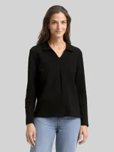 TOM TAILOR Damen Langarmshirt mit Polokragen, schwarz, Uni – Bild 4