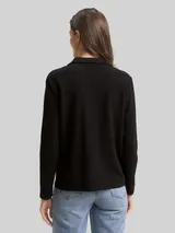TOM TAILOR Damen Langarmshirt mit Polokragen, schwarz, Uni – Bild 5