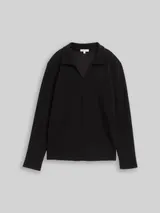 TOM TAILOR Damen Langarmshirt mit Polokragen, schwarz, Uni – Bild 3