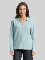 TOM TAILOR Damen Langarmshirt mit Polokragen, grün, Uni – Bild 4