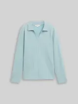 TOM TAILOR Damen Langarmshirt mit Polokragen, grün, Uni – Bild 3