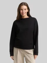 TOM TAILOR Damen Loose Fit Sweatshirt mit Stehkragen, schwarz, Uni – Bild 4