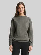 TOM TAILOR Damen Loose Fit Sweatshirt mit Stehkragen, schwarz, Gemustert – Bild 4
