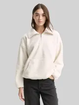 TOM TAILOR DENIM Damen Loose Fit Teddy Sweatshirt, weiß, Uni – Bild 4