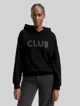 TOM TAILOR DENIM Damen Oversize Hoodie Sweatshirt mit Glitzer-Applikation, schwarz, Uni – Bild 4
