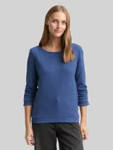 TOM TAILOR DENIM Damen Fitted Sweatshirt mit Raffungen, blau, Uni – Bild 4