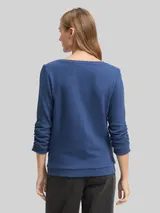 TOM TAILOR DENIM Damen Fitted Sweatshirt mit Raffungen, blau, Uni – Bild 5