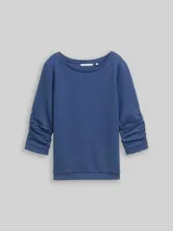 TOM TAILOR DENIM Damen Fitted Sweatshirt mit Raffungen, blau, Uni – Bild 3
