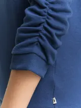 TOM TAILOR DENIM Damen Fitted Sweatshirt mit Raffungen, blau, Uni – Bild 6