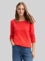 TOM TAILOR DENIM Damen Fitted Sweatshirt mit Raffungen, rot, Uni – Bild 4