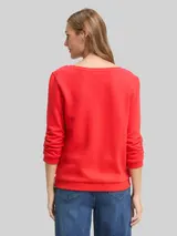 TOM TAILOR DENIM Damen Fitted Sweatshirt mit Raffungen, rot, Uni – Bild 5