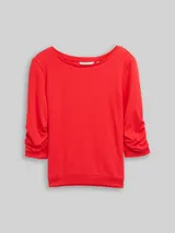 TOM TAILOR DENIM Damen Fitted Sweatshirt mit Raffungen, rot, Uni – Bild 3