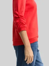 TOM TAILOR DENIM Damen Fitted Sweatshirt mit Raffungen, rot, Uni – Bild 6