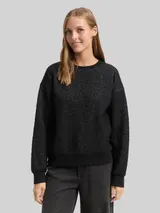 TOM TAILOR DENIM Damen Sweatshirt mit Glitzer-Effekt, schwarz, Uni – Bild 4