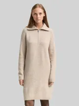 TOM TAILOR DENIM Damen Mini-Kleid mit Troyer-Kragen, beige, Meliert – Bild 4