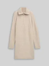TOM TAILOR DENIM Damen Mini-Kleid mit Troyer-Kragen, beige, Meliert – Bild 3