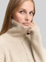 TOM TAILOR DENIM Damen Mini-Kleid mit Troyer-Kragen, beige, Meliert – Bild 6