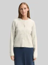 TOM TAILOR DENIM Damen Cosy Cardigan mit Rundhalsausschnitt, weiß, Meliert – Bild 4