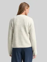 TOM TAILOR DENIM Damen Cosy Cardigan mit Rundhalsausschnitt, weiß, Meliert – Bild 5