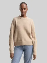 TOM TAILOR DENIM Damen Oversize Strickpullover, beige, Meliert – Bild 4