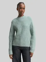 TOM TAILOR DENIM Damen Relaxed Fit Strickpullover mit Stehkragen, blau, Meliert – Bild 4