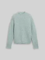 TOM TAILOR DENIM Damen Relaxed Fit Strickpullover mit Stehkragen, blau, Meliert – Bild 3