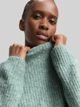 TOM TAILOR DENIM Damen Relaxed Fit Strickpullover mit Stehkragen, blau, Meliert – Bild 6