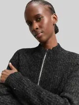 TOM TAILOR DENIM Damen Cardigan mit Reißverschluss, grau, Meliert – Bild 6