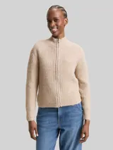 TOM TAILOR DENIM Damen Cardigan mit Reißverschluss, beige, Meliert – Bild 4